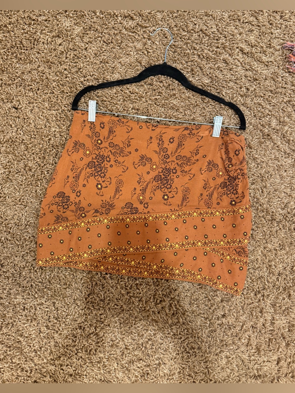 Free People Boho Rust Floral Wrap Skirt